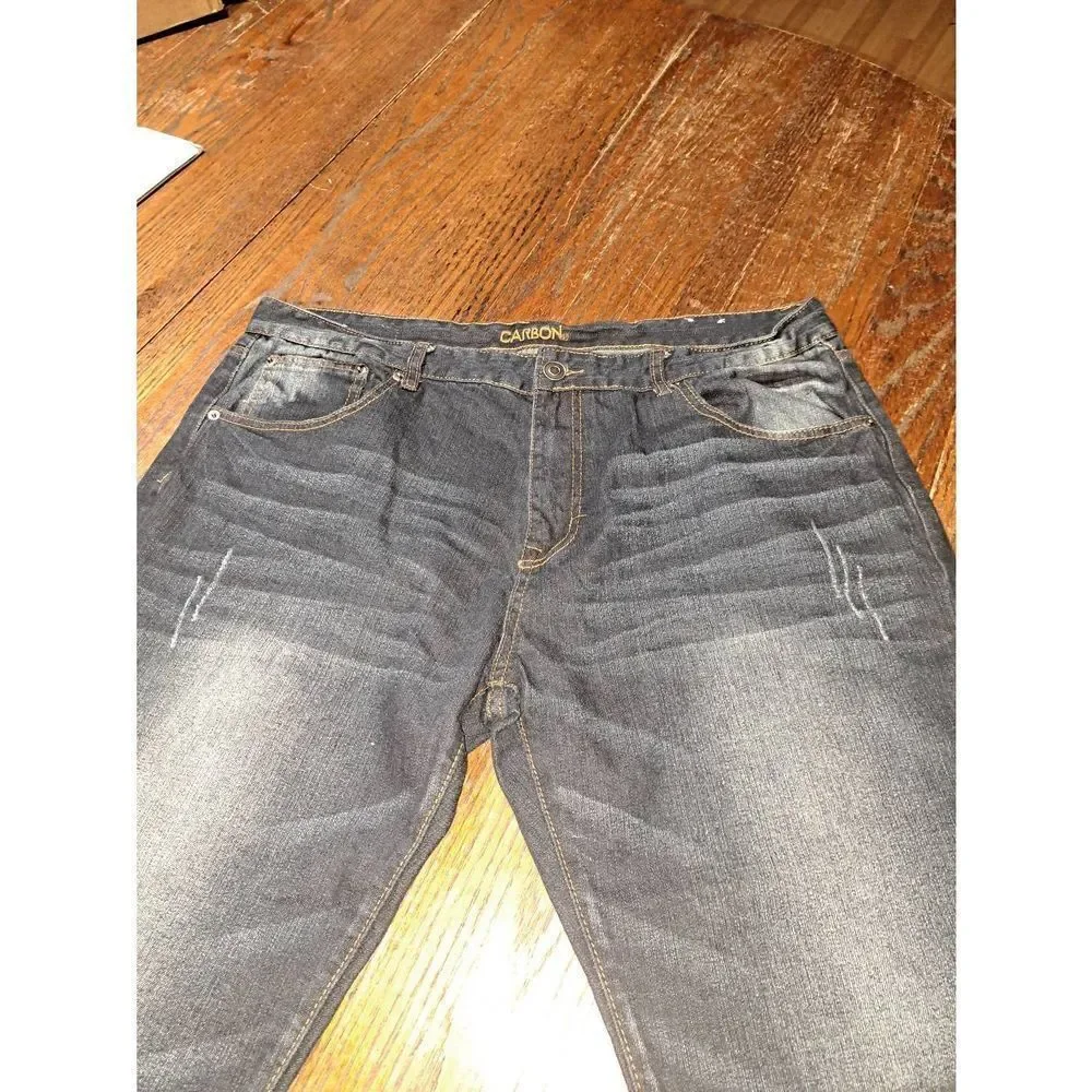 38x32 Carbon Faded Distressed Bootcut Flex Denim Blue Jeans Pockets Belt Loops